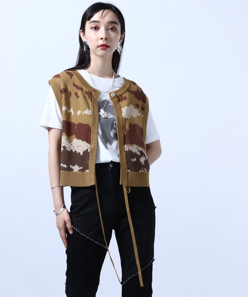 HARE（ハレ）の「ABSTRACTバックリボンニットベスト(HARE)（ベスト・レディース・グレー/ブラウン・FREE）」の5枚目の写真