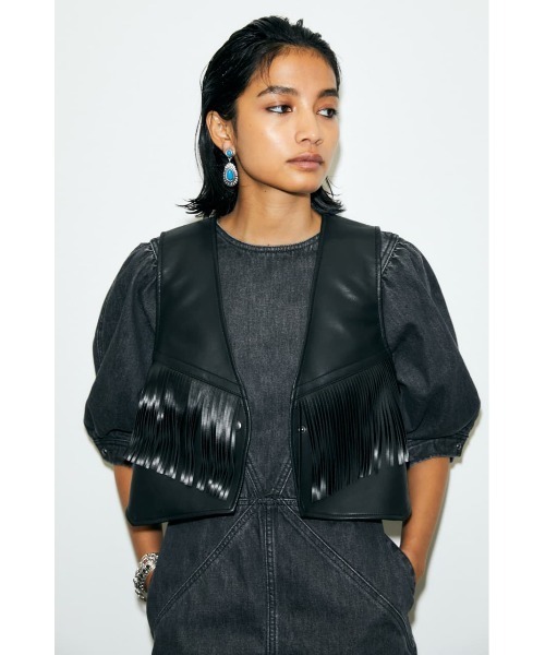 MOUSSY（マウジー）の「F／LEATHER FRINGE ベスト（ベスト