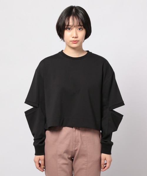 PAGEBOY（ページボーイ）の「スリットスリーブショートプルオーバー（Tシャツ/カットソー・レディース・オフホワイト/ブラック/グレイッシュベージュ・FREE）」の6枚目の写真