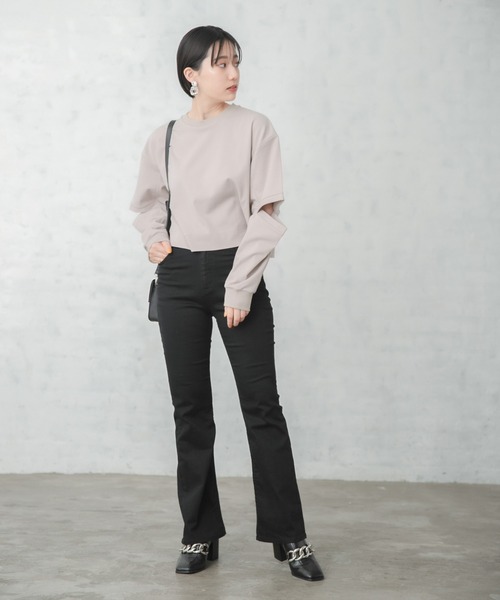 PAGEBOY（ページボーイ）の「スリットスリーブショートプルオーバー（Tシャツ/カットソー・レディース・オフホワイト/ブラック/グレイッシュベージュ・FREE）」の18枚目の写真