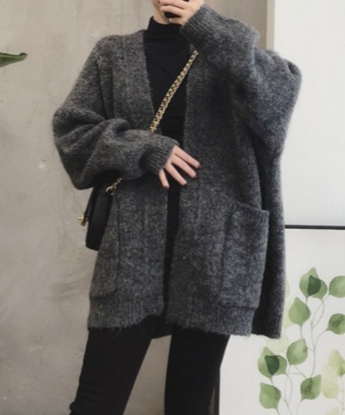 ACT（アクト）の「ウールタッチ ノーカラー ポケット付きニットジャケット（ノーカラージャケット・レディース・ベージュ/ダークグレー・S/M/L/XL）」の3枚目の写真