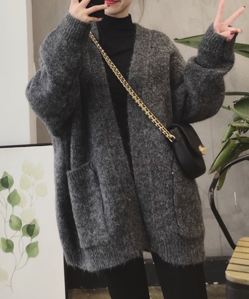 ACT（アクト）の「ウールタッチ ノーカラー ポケット付きニットジャケット（ノーカラージャケット・レディース・ベージュ/ダークグレー・S/M/L/XL）」の9枚目の写真