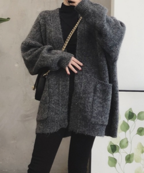 ACT（アクト）の「ウールタッチ ノーカラー ポケット付きニットジャケット（ノーカラージャケット・レディース・ベージュ/ダークグレー・S/M/L/XL）」の15枚目の写真