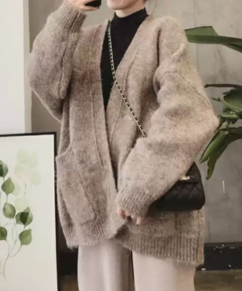 ACT（アクト）の「ウールタッチ ノーカラー ポケット付きニットジャケット（ノーカラージャケット・レディース・ベージュ/ダークグレー・S/M/L/XL）」の12枚目の写真