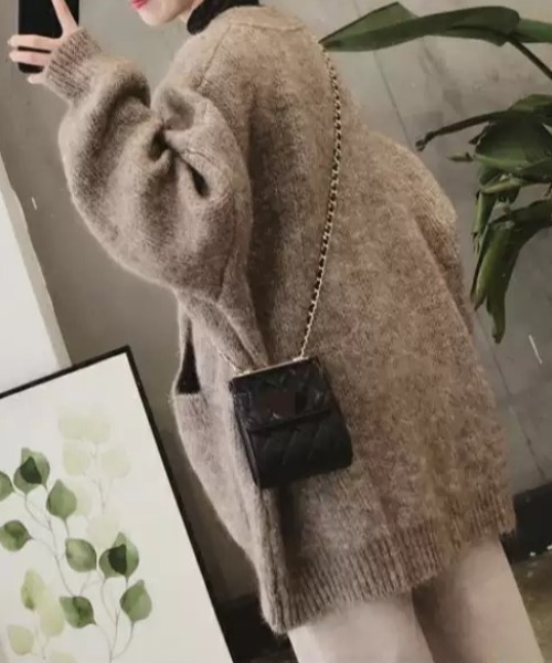 ACT（アクト）の「ウールタッチ ノーカラー ポケット付きニットジャケット（ノーカラージャケット・レディース・ベージュ/ダークグレー・S/M/L/XL）」の6枚目の写真