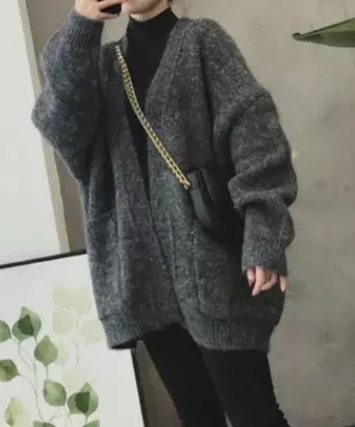 ACT（アクト）の「ウールタッチ ノーカラー ポケット付きニットジャケット（ノーカラージャケット・レディース・ベージュ/ダークグレー・S/M/L/XL）」の4枚目の写真