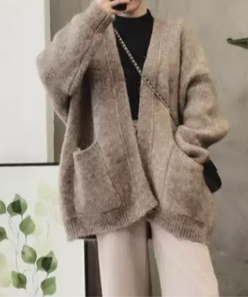 ACT（アクト）の「ウールタッチ ノーカラー ポケット付きニットジャケット（ノーカラージャケット・レディース・ベージュ/ダークグレー・S/M/L/XL）」の10枚目の写真