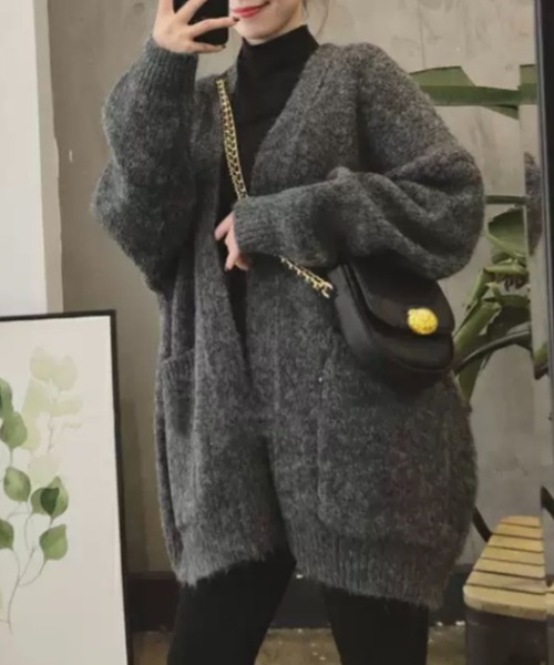 ACT（アクト）の「ウールタッチ ノーカラー ポケット付きニットジャケット（ノーカラージャケット・レディース・ベージュ/ダークグレー・S/M/L/XL）」の16枚目の写真