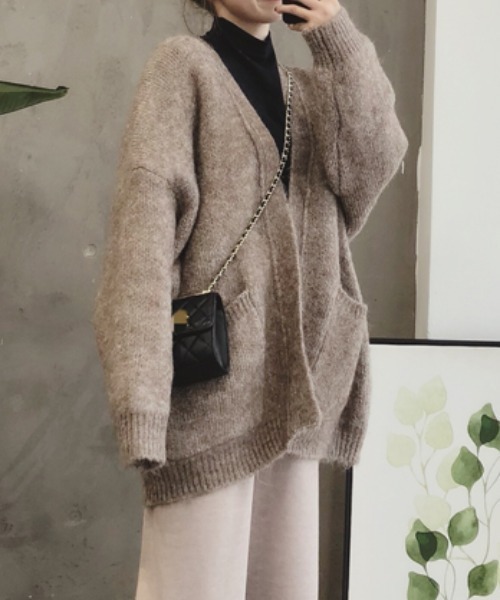 ACT（アクト）の「ウールタッチ ノーカラー ポケット付きニットジャケット（ノーカラージャケット・レディース・ベージュ/ダークグレー・S/M/L/XL）」の8枚目の写真