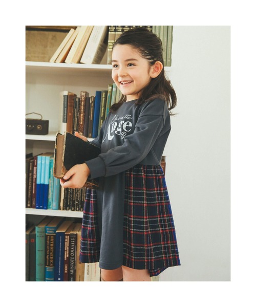 セール Bebe チェック スウェットドッキングロゴプリント長袖ワンピース 80 130cm ワンピース Bebe ベベ のファッション通販 Zozotown