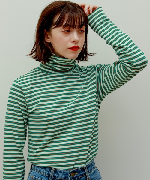 Birthday room（バースデイルーム）の「マルチボーダータートルネックプルオーバー（Tシャツ/カットソー・レディース・アイボリー/ミント・FREE）」の18枚目の写真