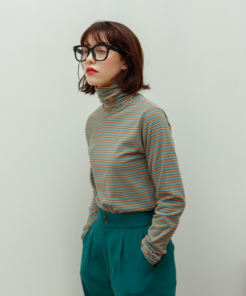 Birthday room（バースデイルーム）の「マルチボーダータートルネックプルオーバー（Tシャツ/カットソー・レディース・アイボリー/ミント・FREE）」の9枚目の写真