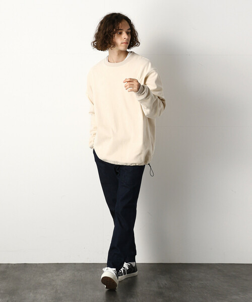 Purple&Yellow（パープルアンドイエロー）の「カットスエード裏起毛クルーネックビッグプルオーバー（Tシャツ/カットソー・メンズ・アイボリー/ライトピンク/グレイッシュベージュ・SMALL/MEDIUM/LARGE）」の22枚目の写真