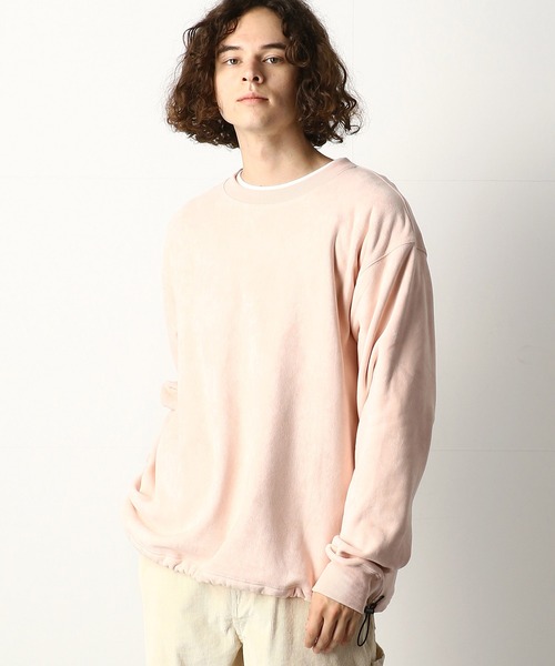 Purple&Yellow（パープルアンドイエロー）の「カットスエード裏起毛クルーネックビッグプルオーバー（Tシャツ/カットソー・メンズ・アイボリー/ライトピンク/グレイッシュベージュ・SMALL/MEDIUM/LARGE）」の3枚目の写真