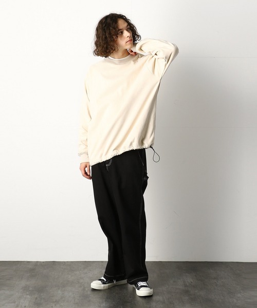 Purple&Yellow（パープルアンドイエロー）の「カットスエード裏起毛クルーネックビッグプルオーバー（Tシャツ/カットソー・メンズ・アイボリー/ライトピンク/グレイッシュベージュ・SMALL/MEDIUM/LARGE）」の15枚目の写真