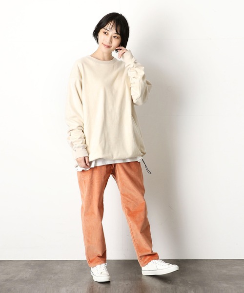 Purple&Yellow（パープルアンドイエロー）の「カットスエード裏起毛クルーネックビッグプルオーバー（Tシャツ/カットソー・メンズ・アイボリー/ライトピンク/グレイッシュベージュ・SMALL/MEDIUM/LARGE）」の18枚目の写真