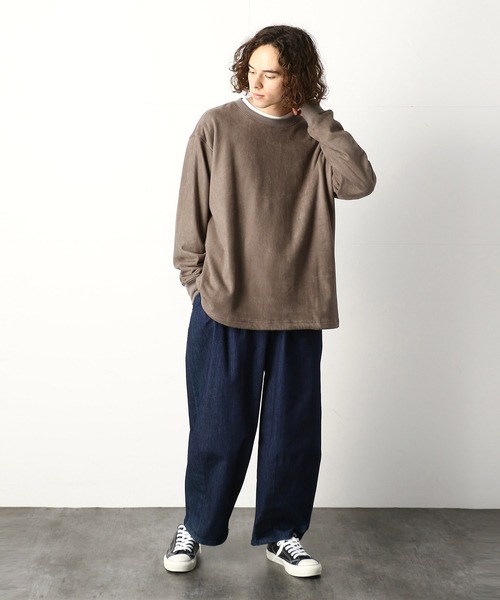 Purple&Yellow（パープルアンドイエロー）の「カットスエード裏起毛クルーネックビッグプルオーバー（Tシャツ/カットソー・メンズ・アイボリー/ライトピンク/グレイッシュベージュ・SMALL/MEDIUM/LARGE）」の13枚目の写真