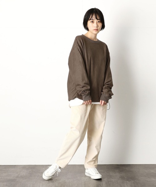 Purple&Yellow（パープルアンドイエロー）の「カットスエード裏起毛クルーネックビッグプルオーバー（Tシャツ/カットソー・メンズ・アイボリー/ライトピンク/グレイッシュベージュ・SMALL/MEDIUM/LARGE）」の11枚目の写真