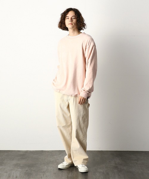Purple&Yellow（パープルアンドイエロー）の「カットスエード裏起毛クルーネックビッグプルオーバー（Tシャツ/カットソー・メンズ・アイボリー/ライトピンク/グレイッシュベージュ・SMALL/MEDIUM/LARGE）」の20枚目の写真