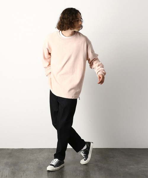 Purple&Yellow（パープルアンドイエロー）の「カットスエード裏起毛クルーネックビッグプルオーバー（Tシャツ/カットソー・メンズ・アイボリー/ライトピンク/グレイッシュベージュ・SMALL/MEDIUM/LARGE）」の4枚目の写真