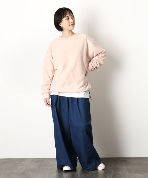 Purple&Yellow（パープルアンドイエロー）の「カットスエード裏起毛クルーネックビッグプルオーバー（Tシャツ/カットソー・メンズ・アイボリー/ライトピンク/グレイッシュベージュ・SMALL/MEDIUM/LARGE）」の7枚目の写真