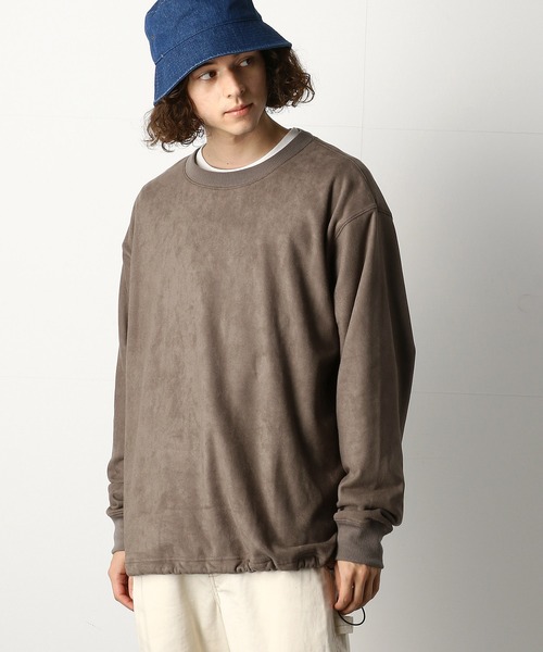 Purple&Yellow（パープルアンドイエロー）の「カットスエード裏起毛クルーネックビッグプルオーバー（Tシャツ/カットソー・メンズ・アイボリー/ライトピンク/グレイッシュベージュ・SMALL/MEDIUM/LARGE）」の10枚目の写真