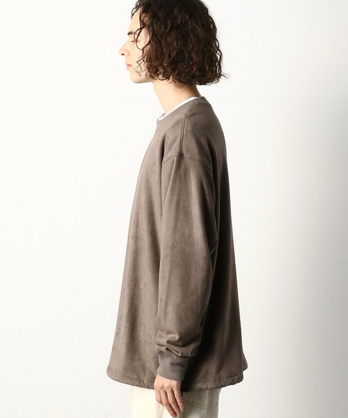 Purple&Yellow（パープルアンドイエロー）の「カットスエード裏起毛クルーネックビッグプルオーバー（Tシャツ/カットソー・メンズ・アイボリー/ライトピンク/グレイッシュベージュ・SMALL/MEDIUM/LARGE）」の14枚目の写真