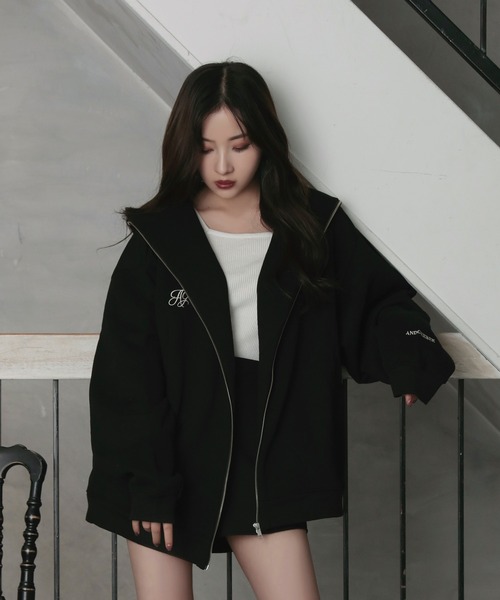 ANDGEEBEE（アンジービー）の「UNISEX フルジップパーカー（パーカー・レディース・チャコールグレー/ブラック・MEDIUM）」の12枚目の写真