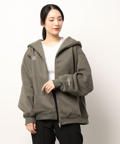 ANDGEEBEE（アンジービー）の「UNISEX フルジップパーカー（パーカー・レディース・チャコールグレー/ブラック・MEDIUM）」の4枚目の写真