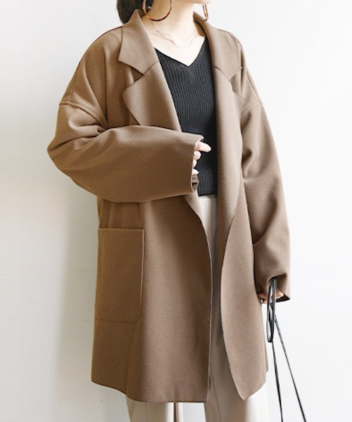 and it_（アンドイット）の「フェイクウールオーバーチェスターコート（チェスターコート・レディース・ブラック/ブルー/ブラウン・M）」の2枚目の写真