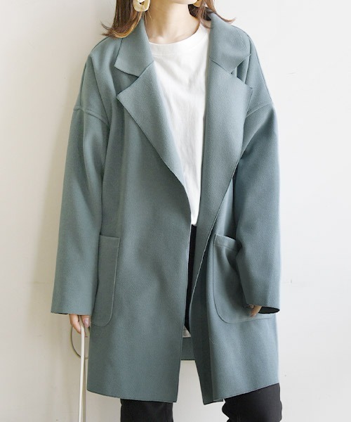 and it_（アンドイット）の「フェイクウールオーバーチェスターコート（チェスターコート・レディース・ブラック/ブルー/ブラウン・M）」の3枚目の写真