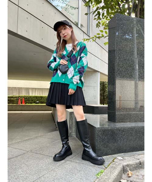 WC(ダブル シー)の「カラーアーガイルカーディガン(カーディガン/ボレロ・レディース・ブラック/ベージュ/ピンク/グリーン・FREE)」の8枚目の写真