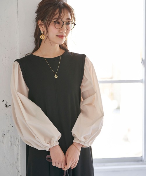 BELLUNA PLUS（ベルーナ）の「ボリュームスリーブデザインワンピース（ワンピース・レディース・ブラック・MEDIUM/LARGE）」の15枚目の写真