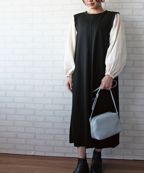 BELLUNA PLUS（ベルーナ）の「ボリュームスリーブデザインワンピース（ワンピース・レディース・ブラック・MEDIUM/LARGE）」の2枚目の写真