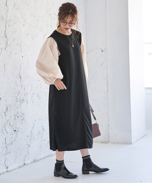 BELLUNA PLUS（ベルーナ）の「ボリュームスリーブデザインワンピース（ワンピース・レディース・ブラック・MEDIUM/LARGE）」の19枚目の写真