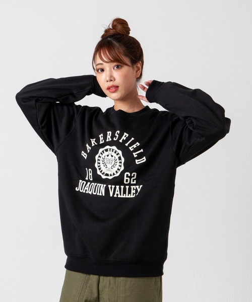 GGD（ジージーディー）の「レトロ プリント 裏起毛 トレーナー（スウェット・レディース・ブラック/ブルー/レッド/グレー・LL/M/L）」の2枚目の写真