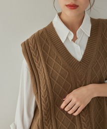 Edit Sheen | ケーブル編みVネックニットベスト(ニット/セーター)