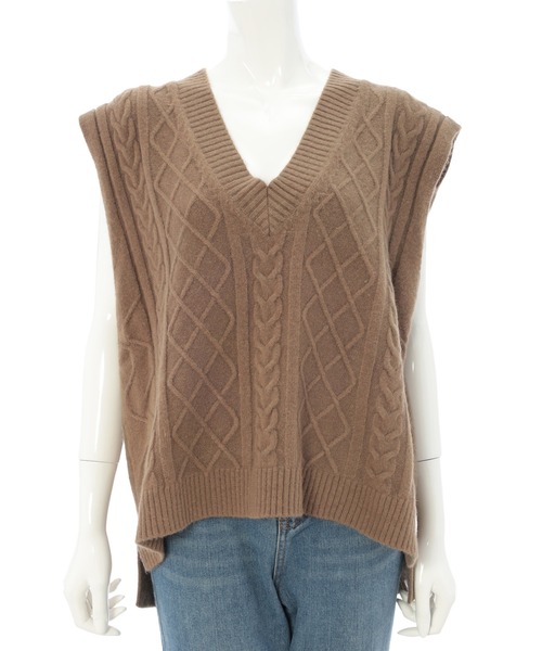 Edit Sheen（エディットシーン）の「ケーブル編みVネックニットベスト（ニット/セーター・レディース・ブラック/グレー/モカ・MEDIUM）」の5枚目の写真