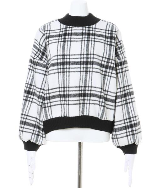 INGNI(イング)の「ニットリブ起毛チェックトップス(Tシャツ/カットソー・レディース・ホワイト×ブラック/ブラック×ホワイト・M)」の8枚目の写真