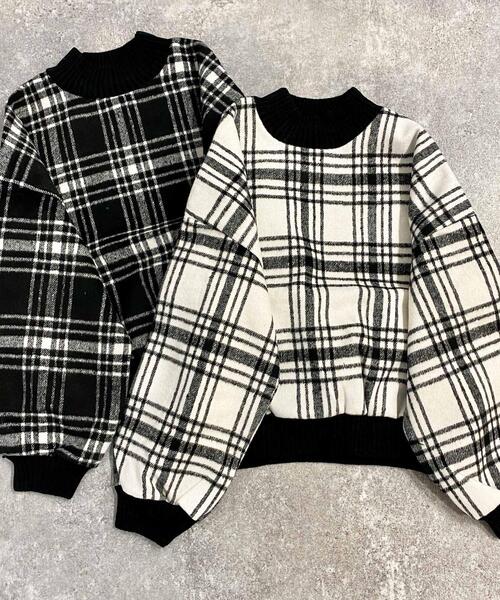 INGNI(イング)の「ニットリブ起毛チェックトップス(Tシャツ/カットソー・レディース・ホワイト×ブラック/ブラック×ホワイト・M)」の4枚目の写真