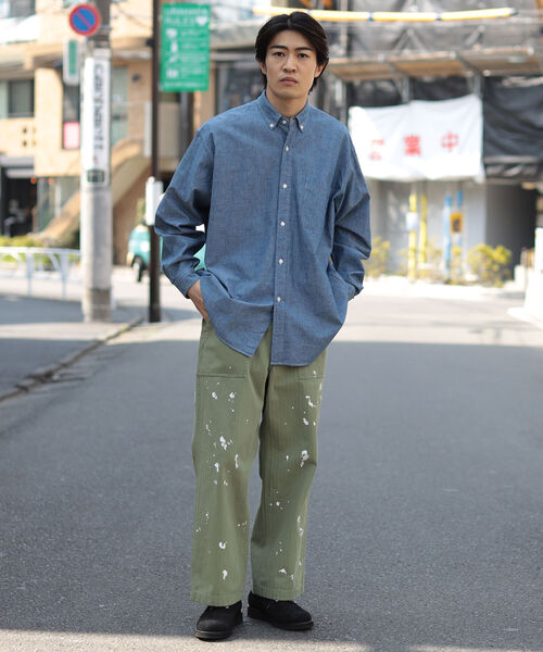 BEAMS（ビームス）の「BEAMS / ワーク イージー ボタンダウン シャツ（シャツ/ブラウス・メンズ・ベージュ/ブルー・SMALL/MEDIUM/LARGE/X-LARGE）」の8枚目の写真