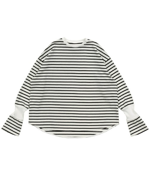 リブデザインボーダーロングTシャツ（Tシャツ/カットソー