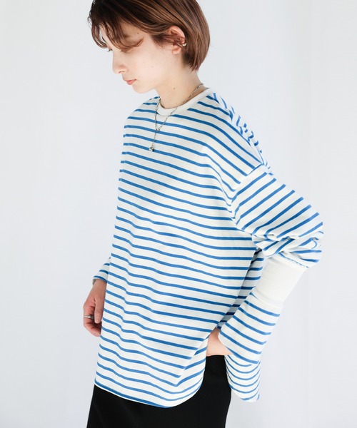 Kolor /beaconリブモックボーダー長袖カットソー リブデザインボーダーロングTシャツ（Tシャツ/カットソー