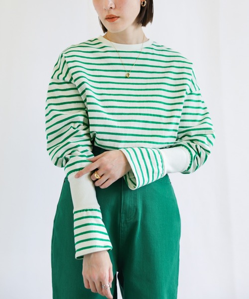select MOCA(セレクトモカ)の「リブデザインボーダーロングTシャツ(Tシャツ/カットソー・レディース・ブラック/レッド/ブルー/グリーン・FREE)」の12枚目の写真