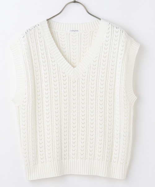 Honeys（ハニーズ）の「透かし編ベスト（ベスト・レディース・ベージュ/ホワイト/ライトグレー/ピンク/ブラック・M/L/S）」の6枚目の写真