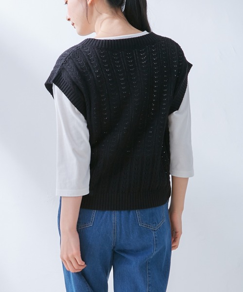 Honeys（ハニーズ）の「透かし編ベスト（ベスト・レディース・ベージュ/ホワイト/ライトグレー/ピンク/ブラック・M/L/S）」の21枚目の写真