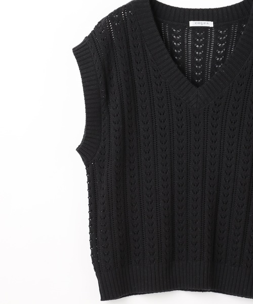 Honeys（ハニーズ）の「透かし編ベスト（ベスト・レディース・ベージュ/ホワイト/ライトグレー/ピンク/ブラック・M/L/S）」の14枚目の写真