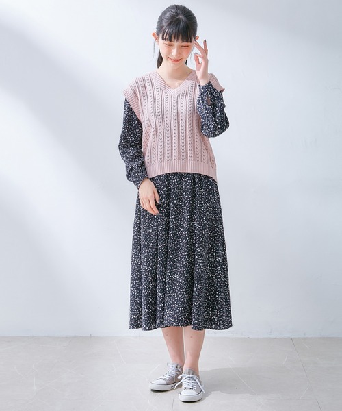 Honeys（ハニーズ）の「透かし編ベスト（ベスト・レディース・ベージュ/ホワイト/ライトグレー/ピンク/ブラック・M/L/S）」の7枚目の写真