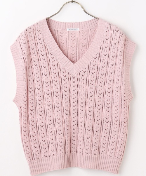 Honeys（ハニーズ）の「透かし編ベスト（ベスト・レディース・ベージュ/ホワイト/ライトグレー/ピンク/ブラック・M/L/S）」の11枚目の写真