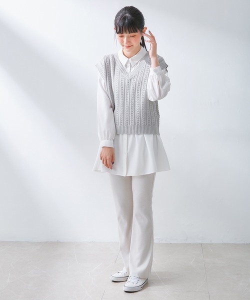 Honeys（ハニーズ）の「透かし編ベスト（ベスト・レディース・ベージュ/ホワイト/ライトグレー/ピンク/ブラック・M/L/S）」の22枚目の写真